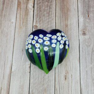 Mad Art Daisy Flowers Heart Shaped Millefiori Glass Paperweight